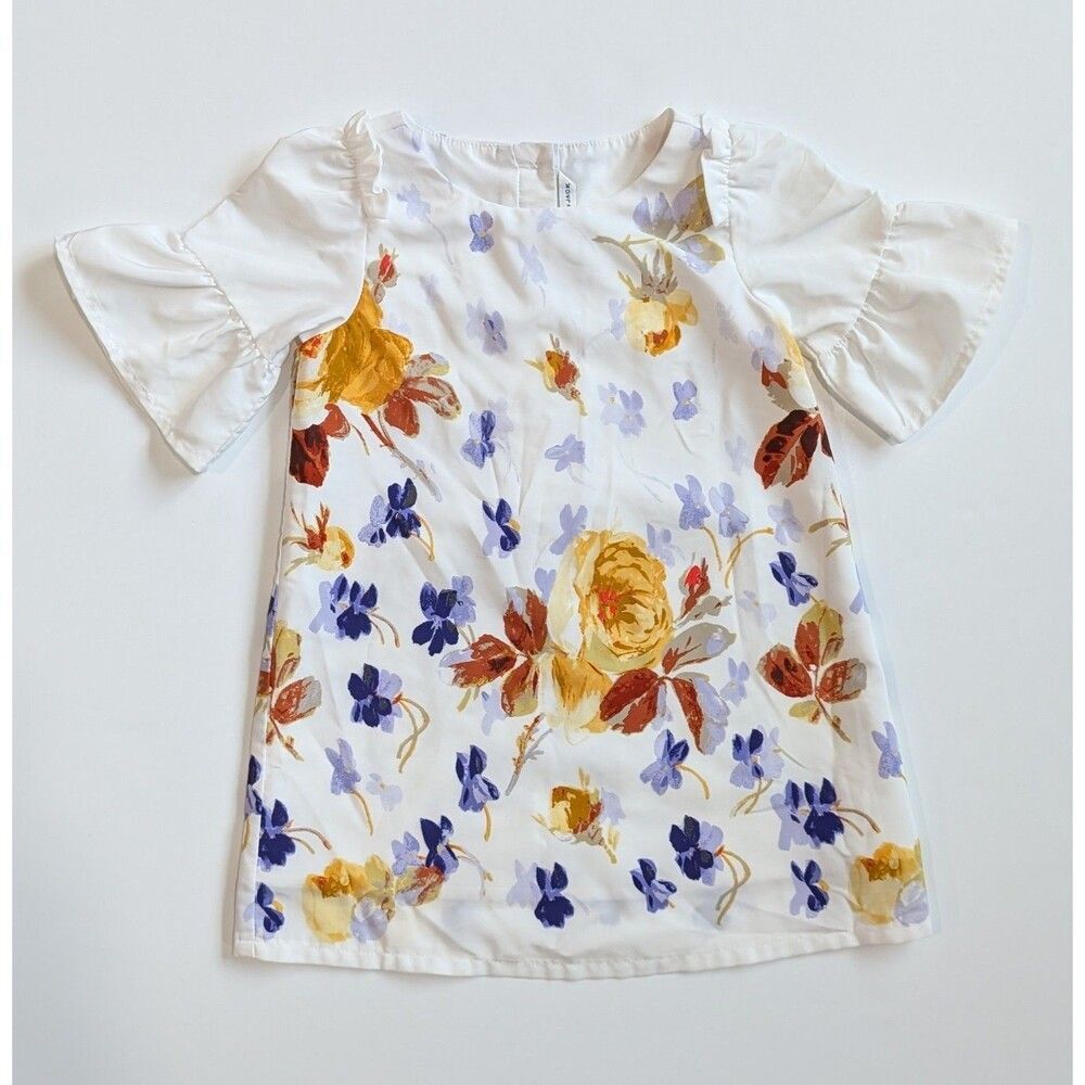 Janie And Jack Girls 2T White Floral Ruffle Sleeve Dress